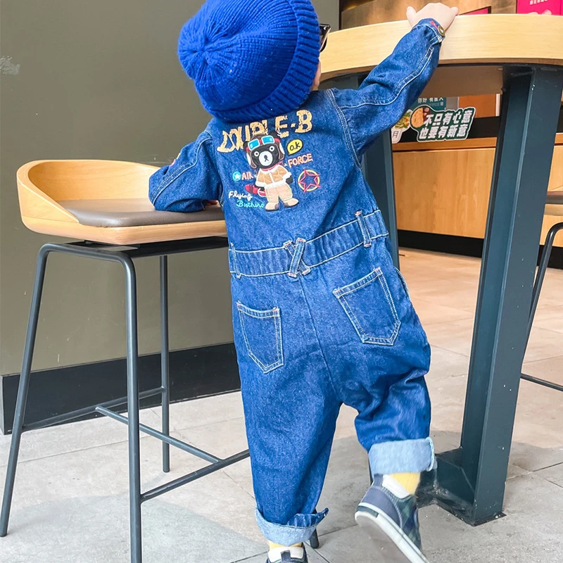 原单春秋装牛仔工装裤长裤背带裤卡通连体裤休日系版儿童秋款宝宝