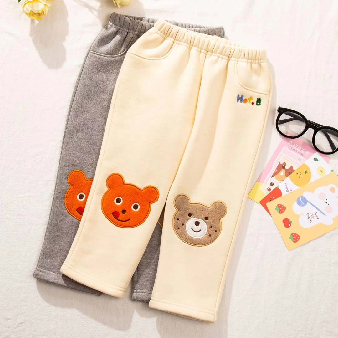 23MK新款加绒加厚麻子熊卫裤 儿童保暖休闲绒裤 宽松运动裤