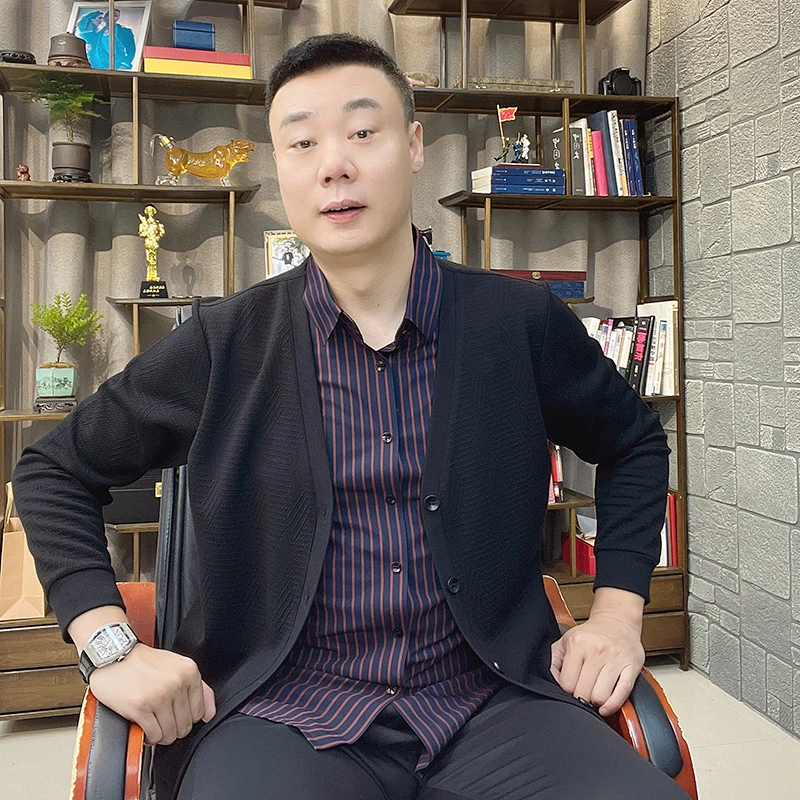秋冬打底衫假两件开衫长袖T恤商务休闲中年男装时尚百搭针织上衣