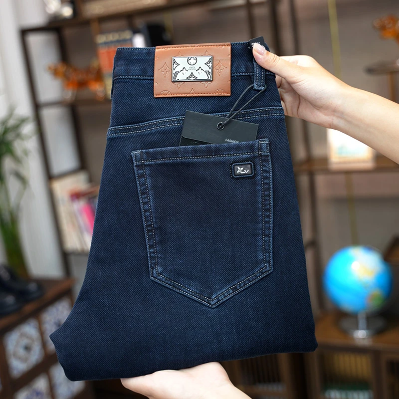 轻奢修身牛仔裤男士小直筒时尚百搭大码休闲牛仔长裤子秋冬弹力裤
