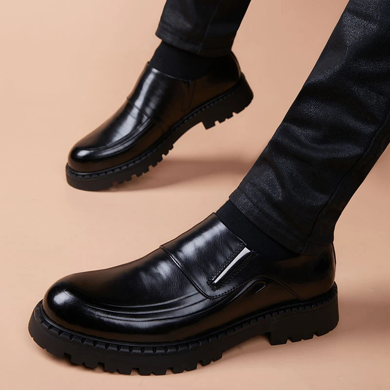 正装皮鞋男秋季新款一脚蹬休闲鞋英伦商务软皮软底内增高真皮男鞋