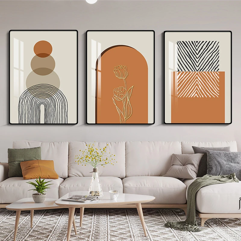 橙色抽象三联组合壁画客厅装饰画简约现代沙发背景墙挂画卧室墙画