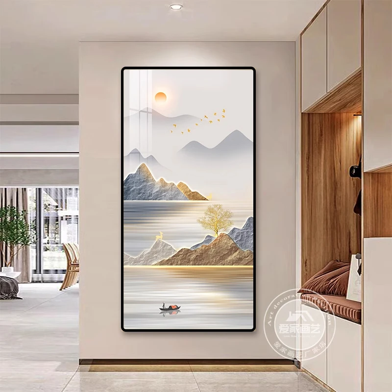 入户玄关现代轻奢装饰画正对墙客厅挂画走廊过道壁画