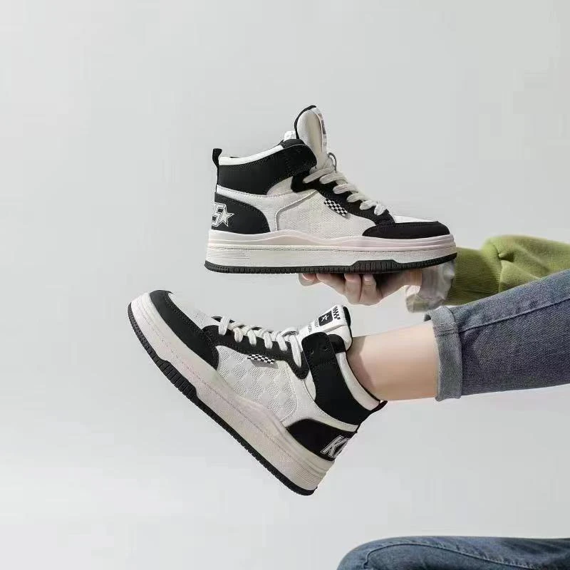 2024秋冬季新款真皮高帮鞋女款百搭休闲老爹鞋潮流时尚厚底8015-3