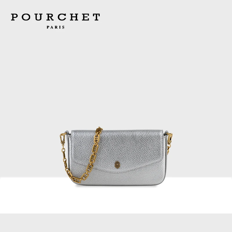 POURCHET/宝榭真皮荔枝纹链条腋下包时尚单肩斜跨女包