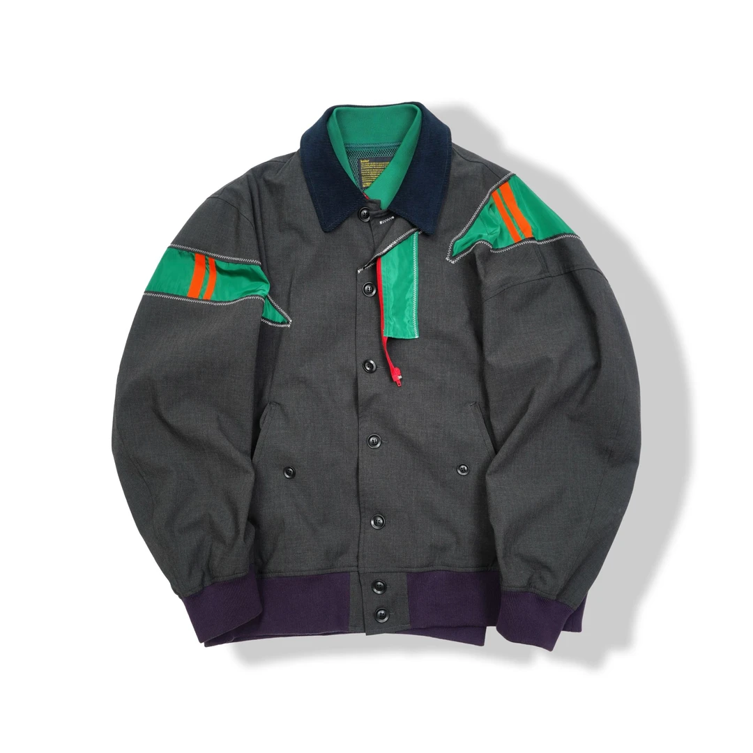 秋季男士绿拼灰外套