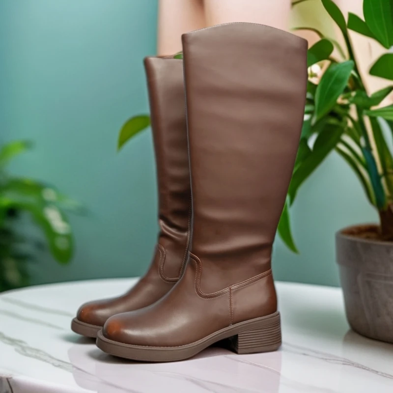C1122938A 长筒靴子时尚女士秋冬百搭时装棕色棕色冬季粗跟时尚