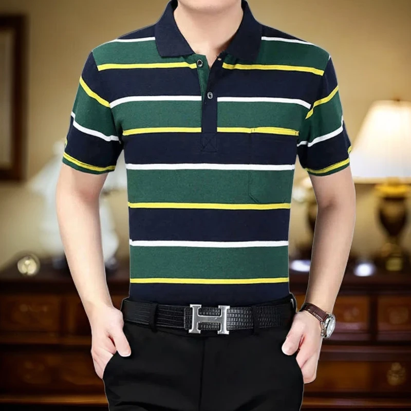 薄款夏季流行大码男士百搭透气短袖POLO衫翻领宽松潮流中年T恤