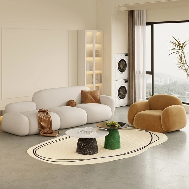 网红沙发客厅现代简约美容院沙发布艺沙发奶油风豆腐块创意高级