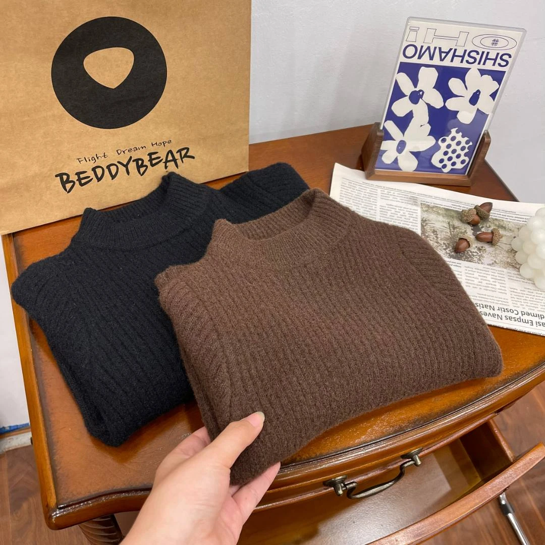 儿童冬季新款2023年糯叽叽新款儿童简约百搭毛衣针织毛线衣保暖潮