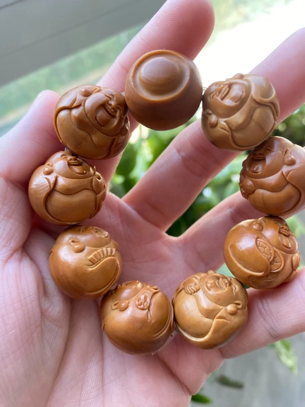 橄榄核2.0铁核光背弥勒佛手串短圆籽手工雕刻纯手工文玩