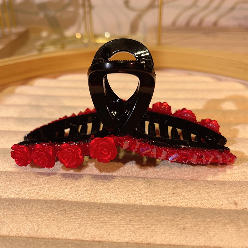约11公分大抓夹时尚气质玫瑰花抓夹新年红色发饰