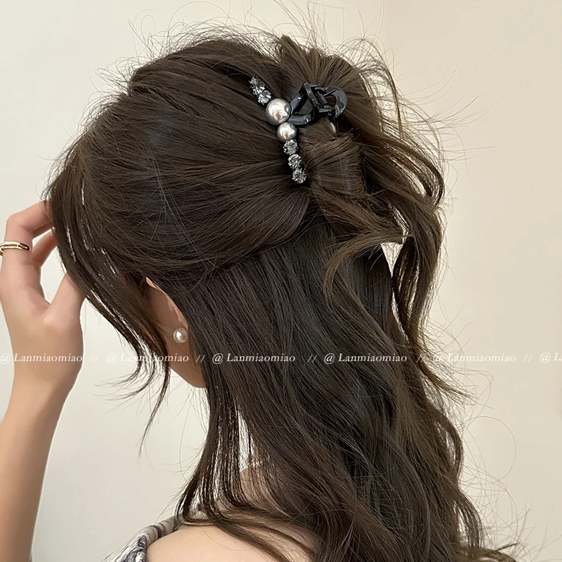 2024韩国新款小夹子珍珠高级感抓夹中号发夹女头饰半抓发简约夹子