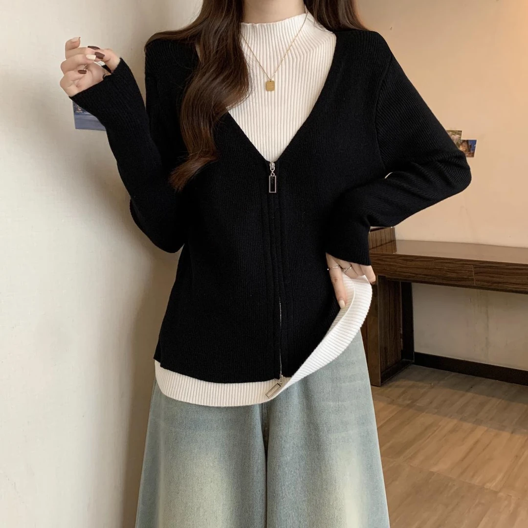 亏本清仓8818款（90-200斤穿）大码女装遮肉显瘦假两件针织毛衣