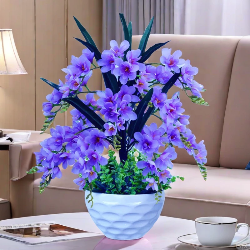 假花仿真花香雪兰懒人红色粉色紫色花艺室内高级蓝色系列客厅摆件