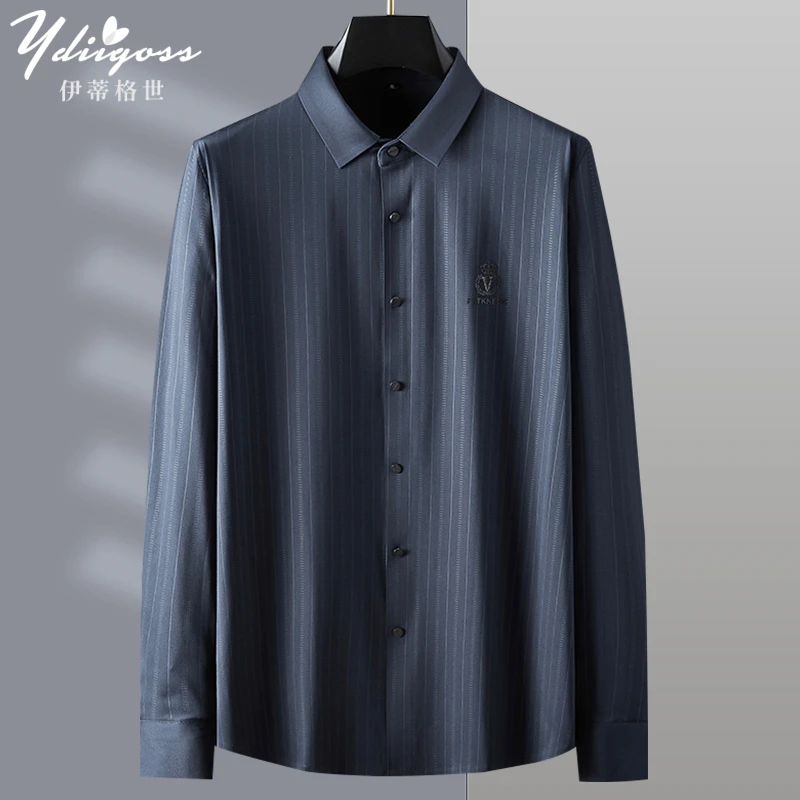 YDIIGOSS衬衫男士春秋季冰丝长袖商务休闲条纹加大码翻领内搭衬衣