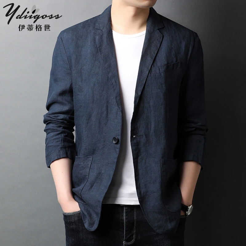 YDIIGOSS男士西服春秋季亚麻商务休闲便服上装夏天薄款单西装外套