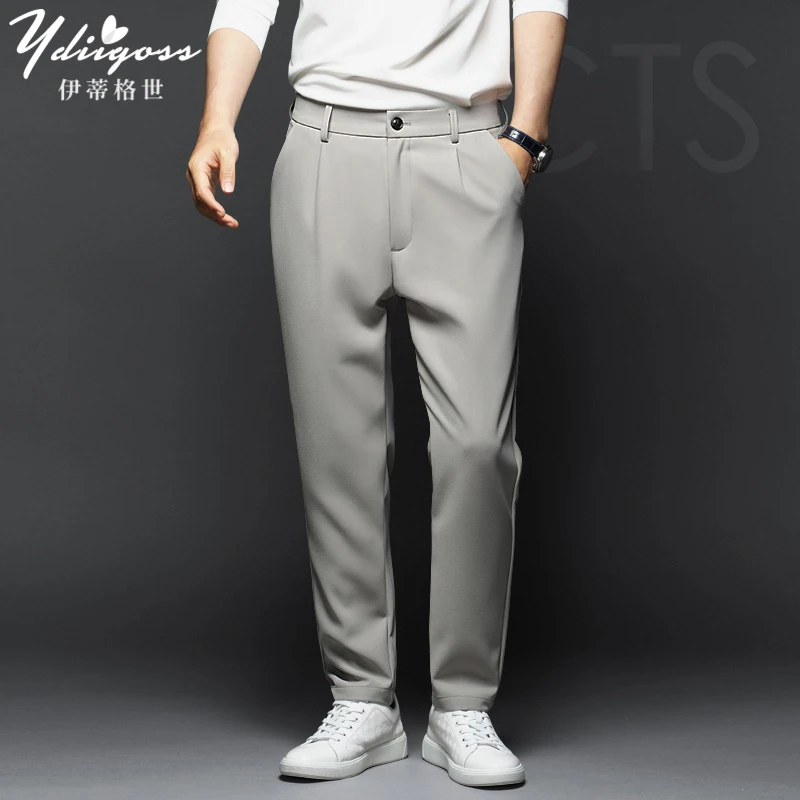 YDIIGOSS男士西装裤春秋新款商务休闲显瘦长裤棉质宽松垂感直筒裤