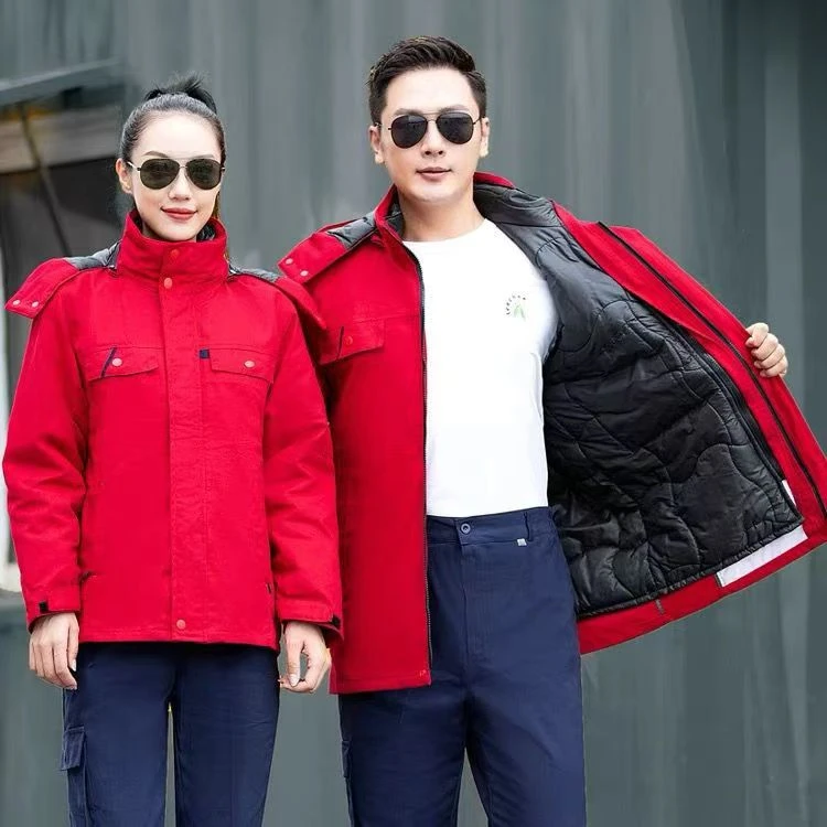 冬季仿鹅绒加厚加绒保暖棉衣男女通用高档防寒可拆卸内胆中长款