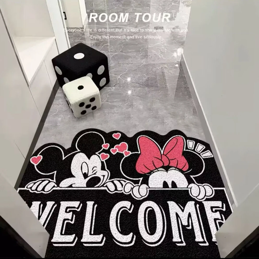 【厂家直销】米奇入户地垫丝圈可爱卡通耐脏防滑地垫可裁剪门垫子