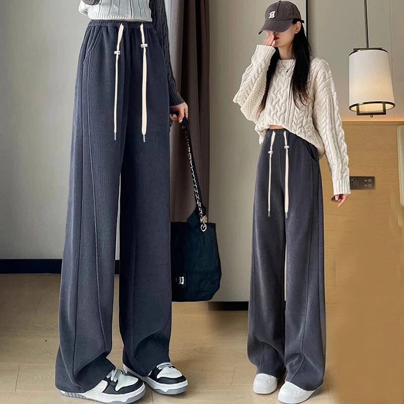 孕妇阔腿裤秋冬季外穿加绒加厚香蕉裤宽松休闲垂感拖地窄版直筒裤