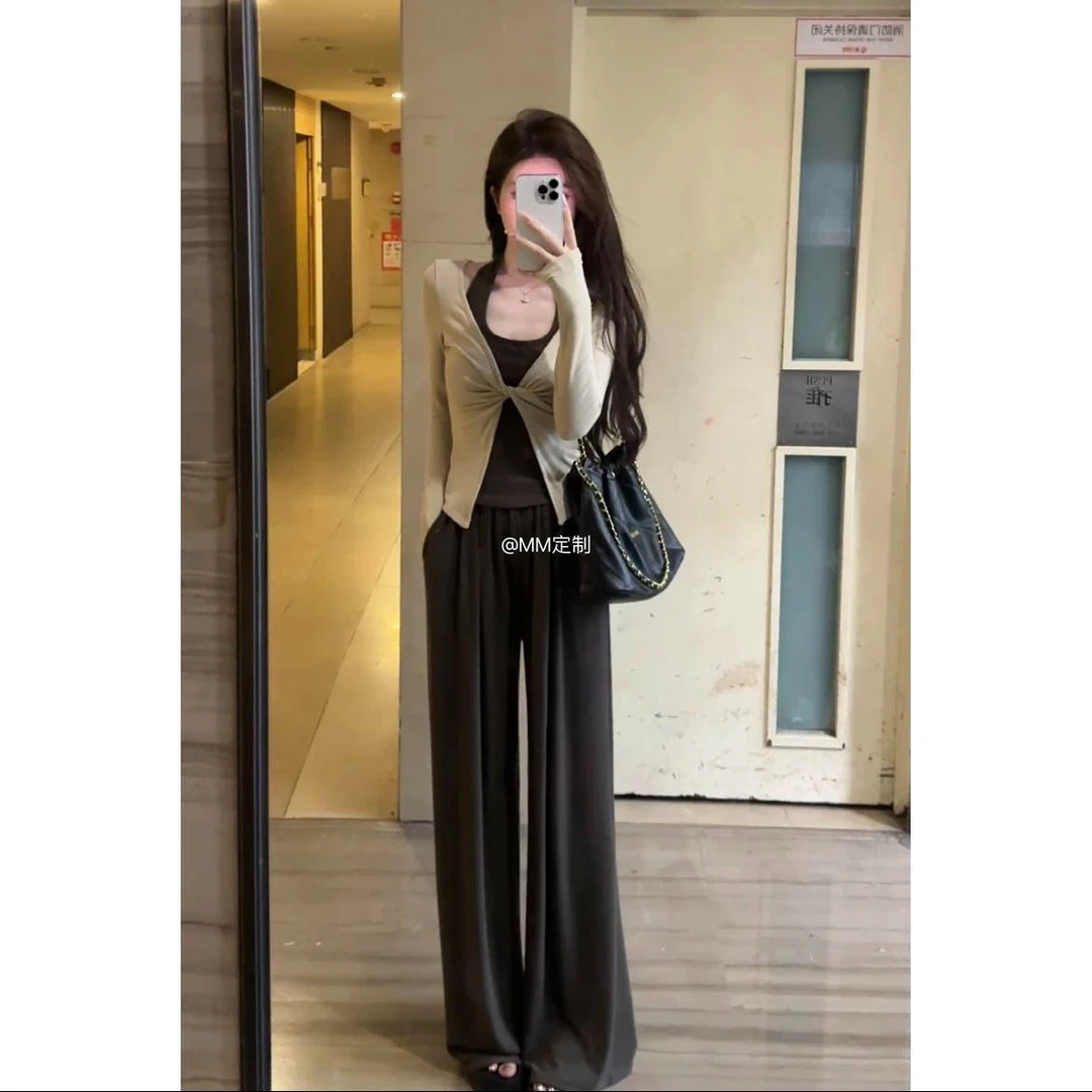 街头素描2024新款秋季显瘦气质假两件时尚套装薄款裤子夏季上衣