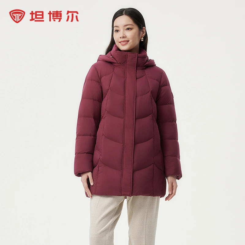 坦博尔2024新款中长羽绒服妈妈款脱卸帽保暖舒适外套冬TBF510558z