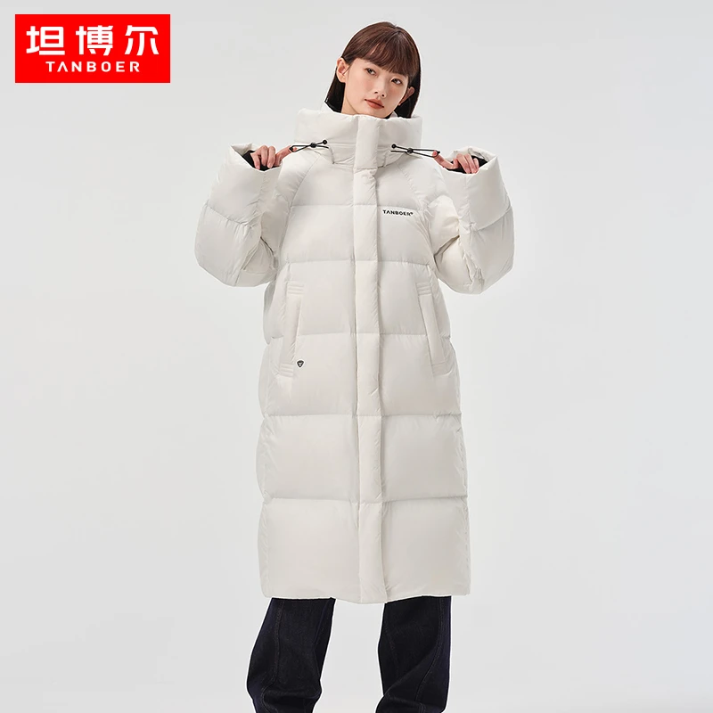 坦博尔长款羽绒服过膝女士冬季宽松休闲连帽通勤加厚外套TD236830