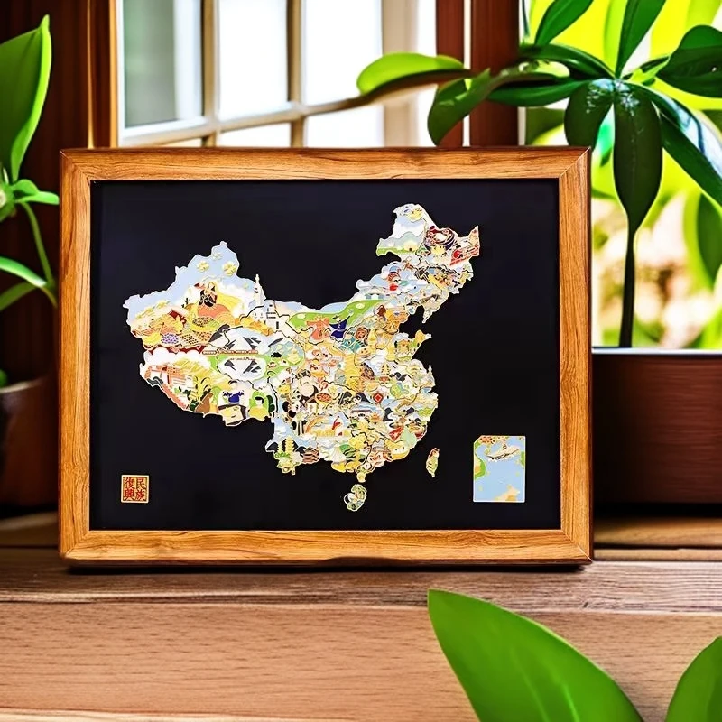 国潮故宫3D立体创意中国地图拼图金属冰箱贴