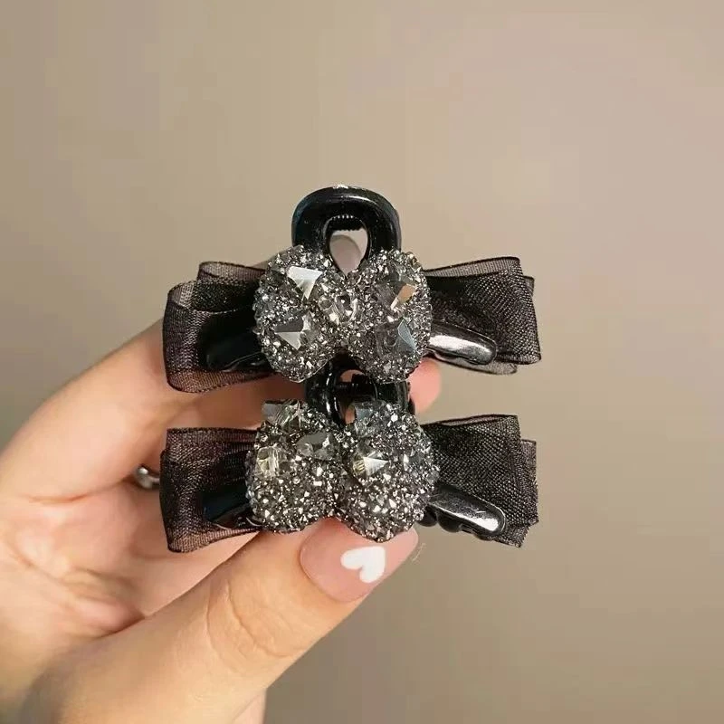 闪闪钻蝴蝶结小抓夹ab面网纱爆款头饰发夹女气质高级感刘海夹顶夹