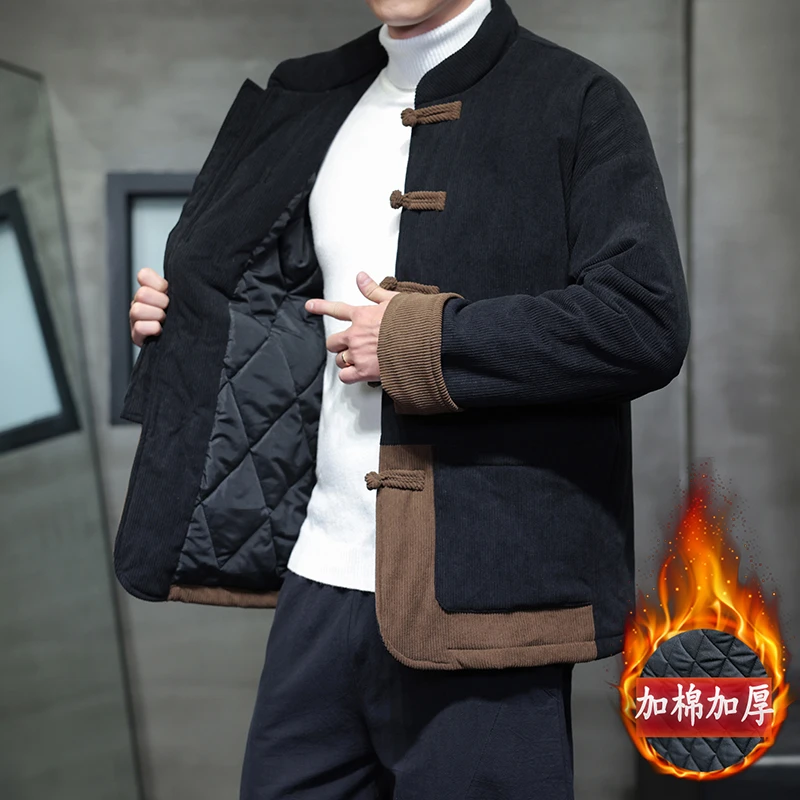 2024冬季中国风灯芯绒盘扣棉衣男新中式青年唐装加棉加厚保暖棉袄