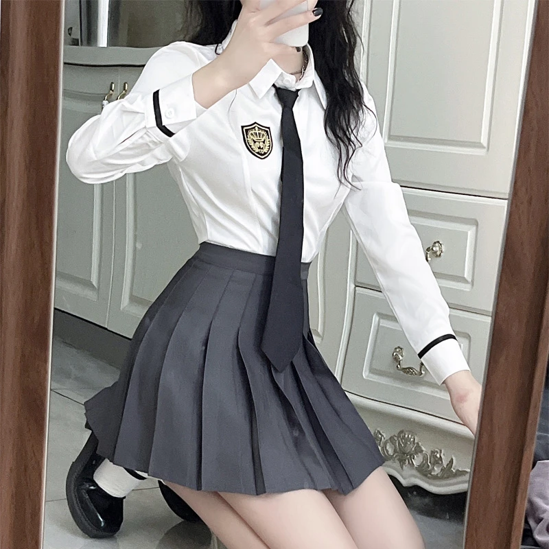 免烫修身领带白色衬衫女长袖KTV酒吧前台学院风工作服职业夏高腰