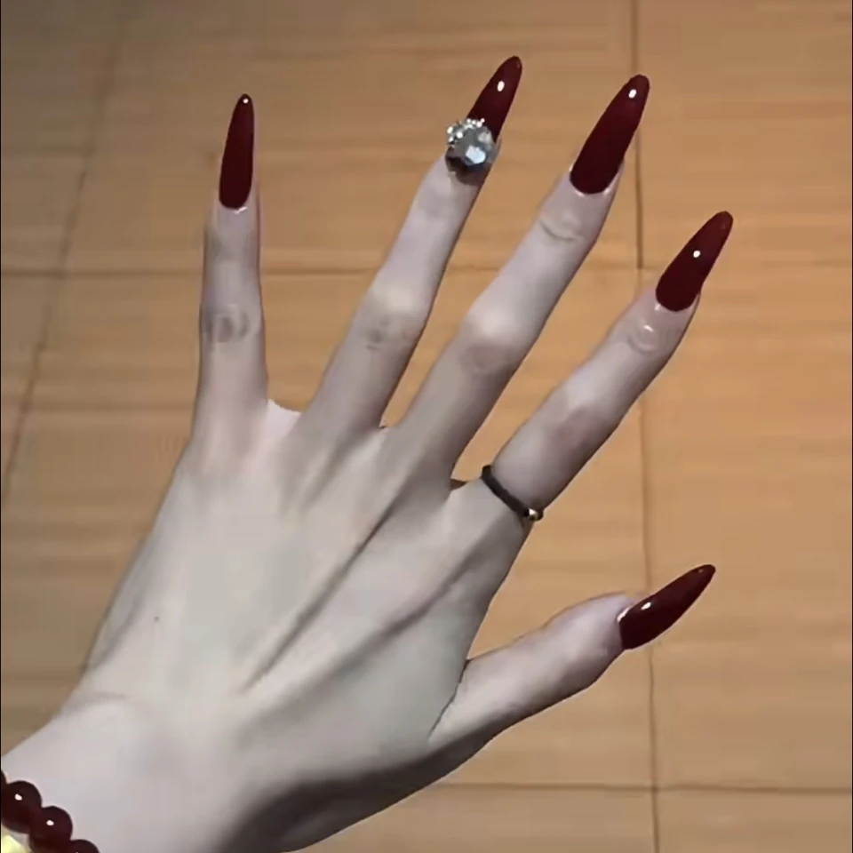 【人生美甲】纯手工穿戴甲冰透显白手工美甲显白气质红色美甲高级甲