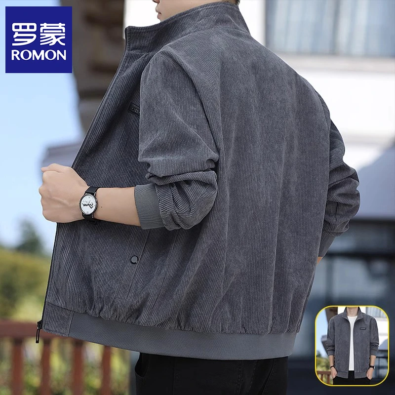 罗蒙男士外套秋冬季帅气简约灯芯绒加厚立领夹克男防风休闲保暖服