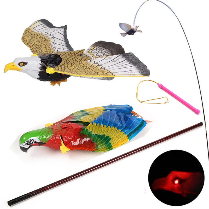 伸缩杆飞鸟吊线电动老鹰仿真提线飞鹰有声发光音乐飞行鹦鹉玩具