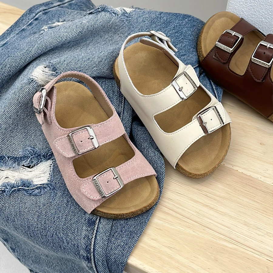 夏款勃肯软木凉鞋男女孩露趾沙滩鞋2025新款一字魔术贴韩版潮