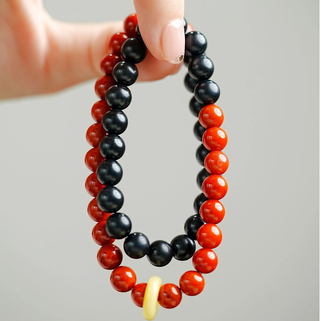 【一墨珠宝】和田玉配南红双色双圈8mm