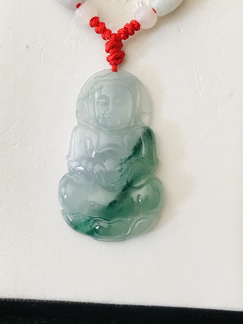 正品正宗缅甸玉天然A货翡翠玉观音飘花色吊坠项链挂件