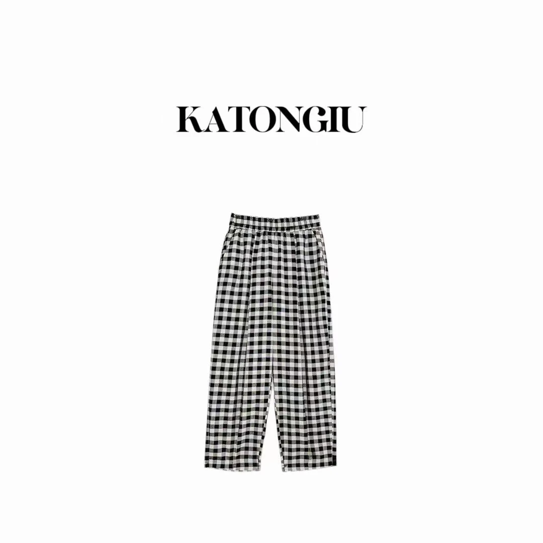 KATONGTU【八分格子】2024新款女款格子八分休闲裤   SF8560YN