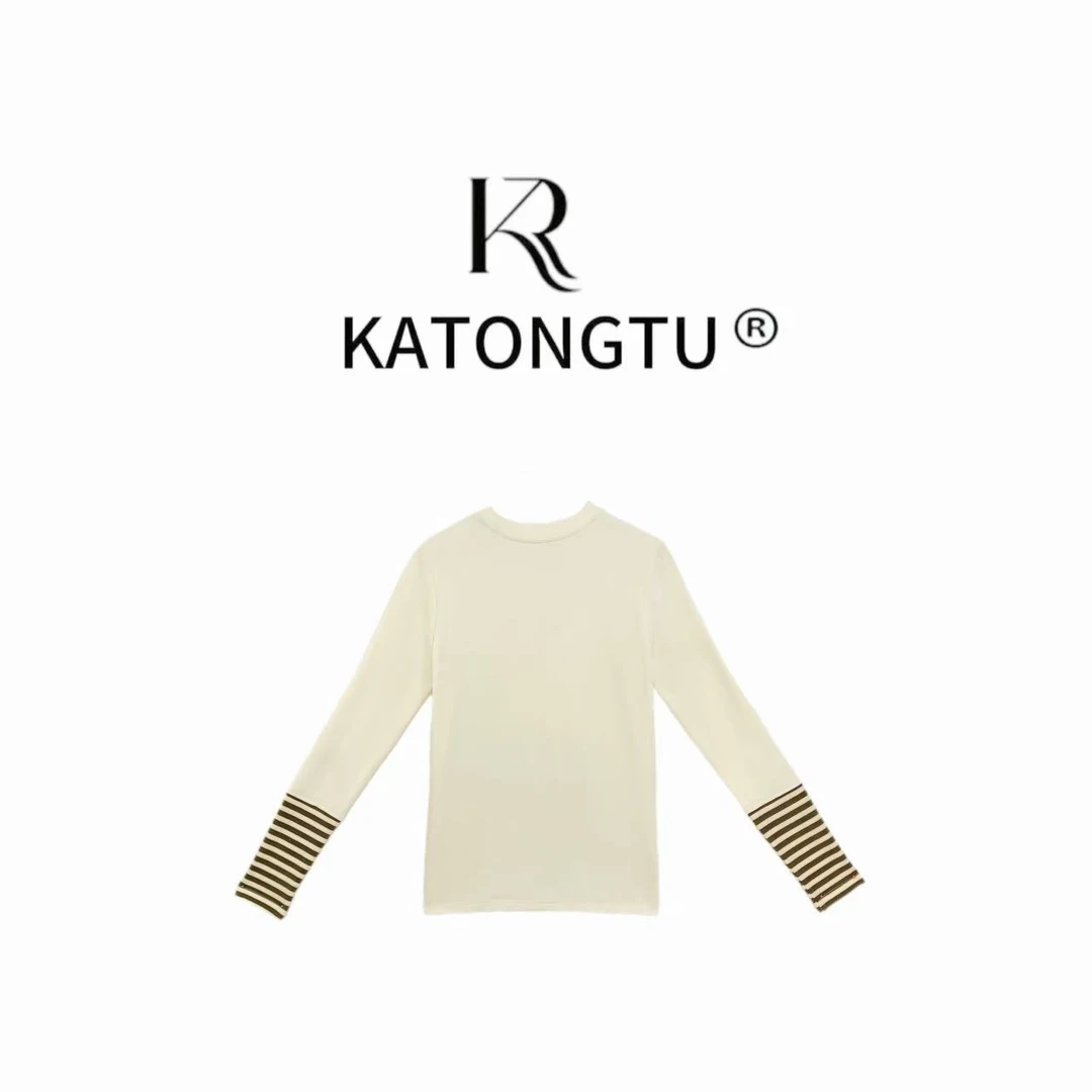 katongtu/卡通兔【数字风尚】简约百搭条纹袖口气质T恤 YN24332