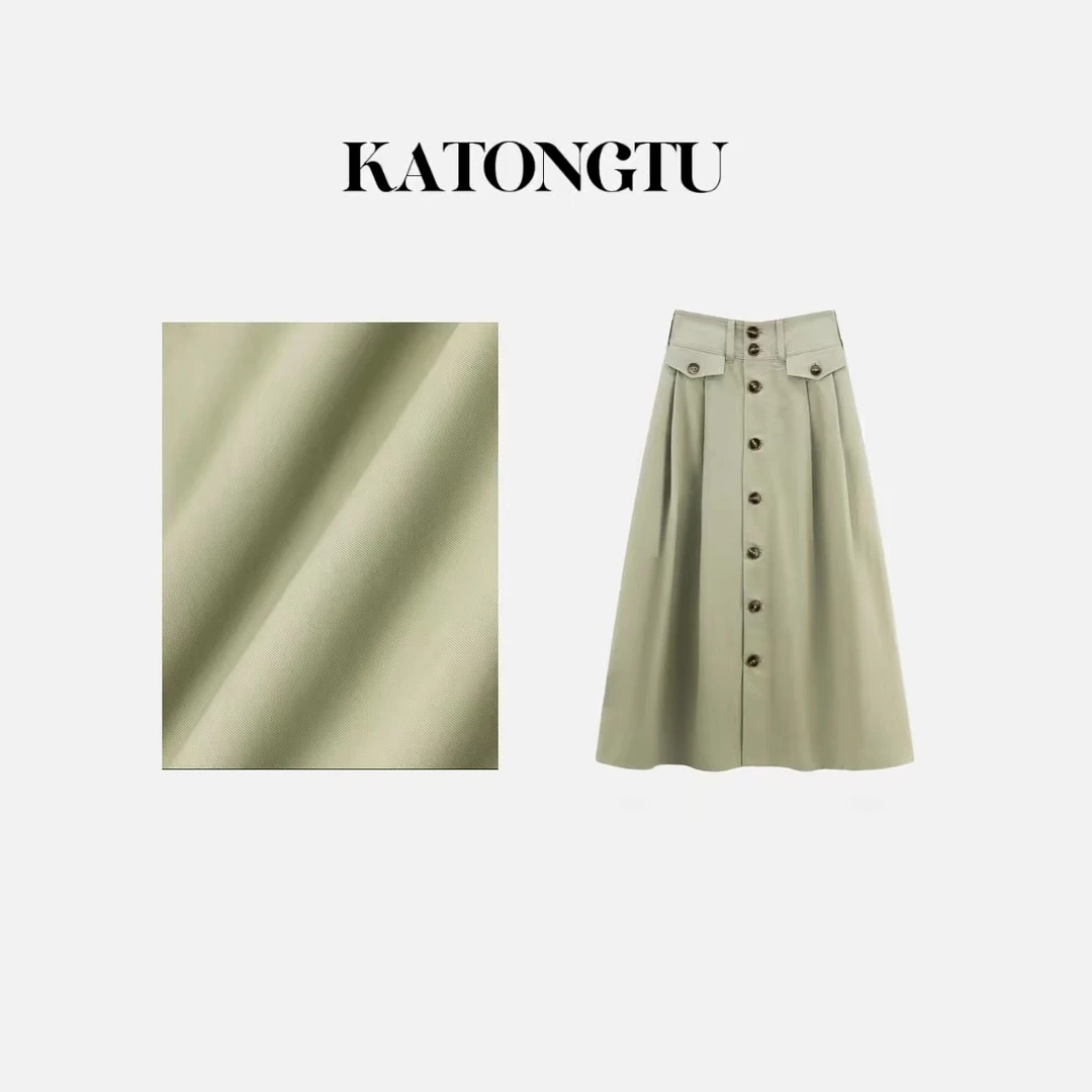 KATONGTU【罗马假日半裙】夏季前排扣时尚百搭A字半身裙   SF7170YN