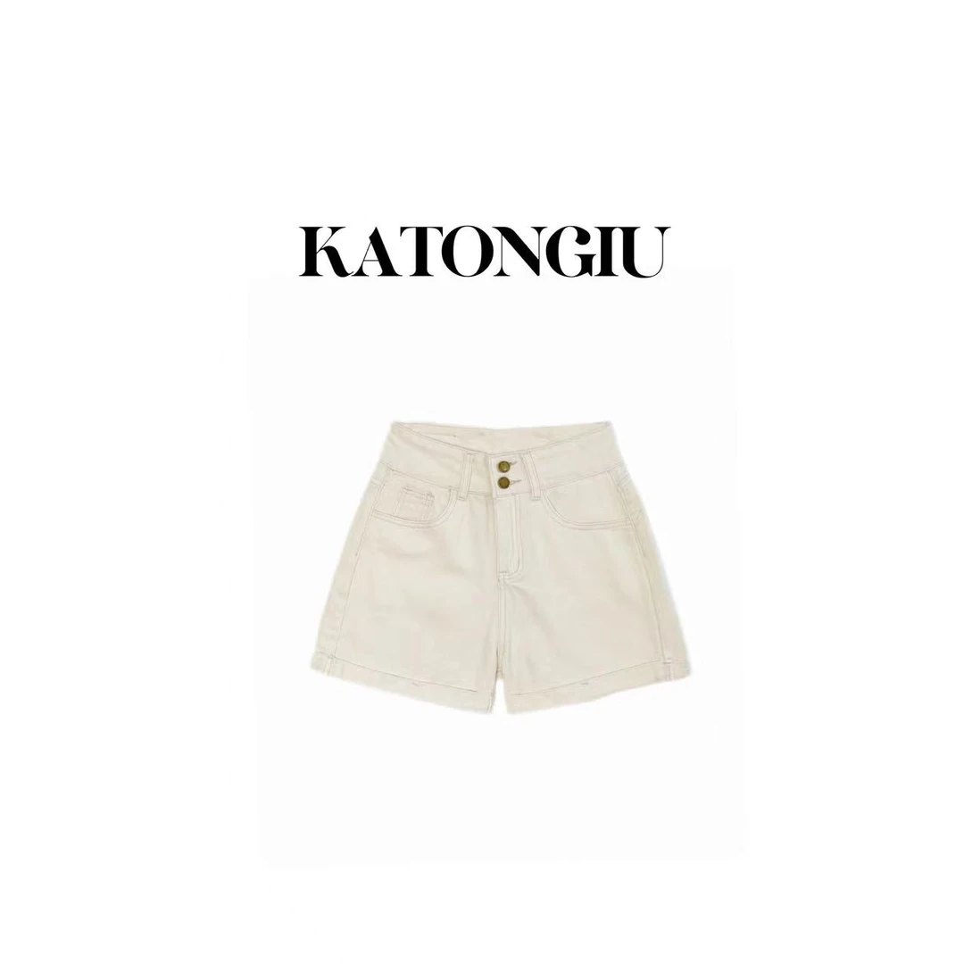 KATONGTU【白栀】新款夏季高腰A字显瘦阔腿牛仔短裤 YN1-48
