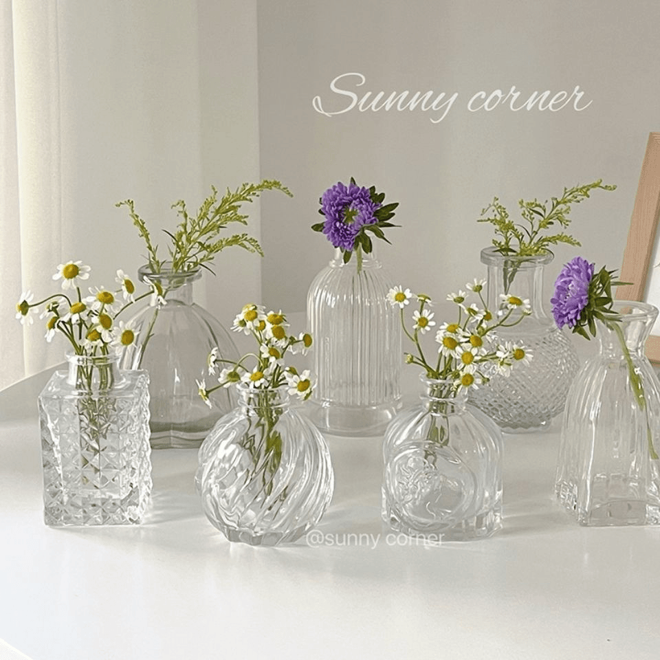 复古玻璃花瓶马德里透明浮雕干花鲜花瓶插花ins风摆件摄影道具