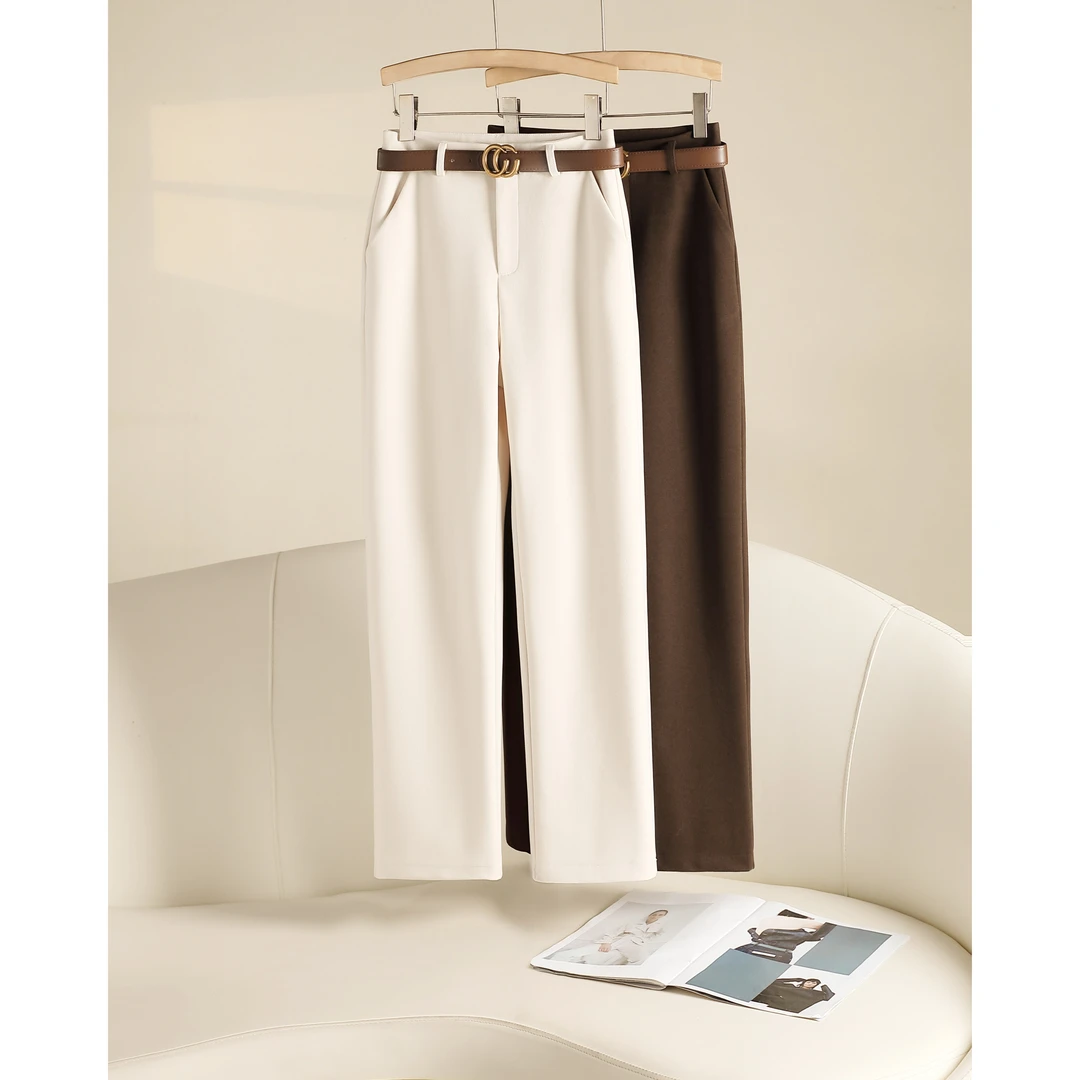 冬款百搭法棍直筒裤2023新款显高显瘦女高腰加绒加厚休闲裤7216-1