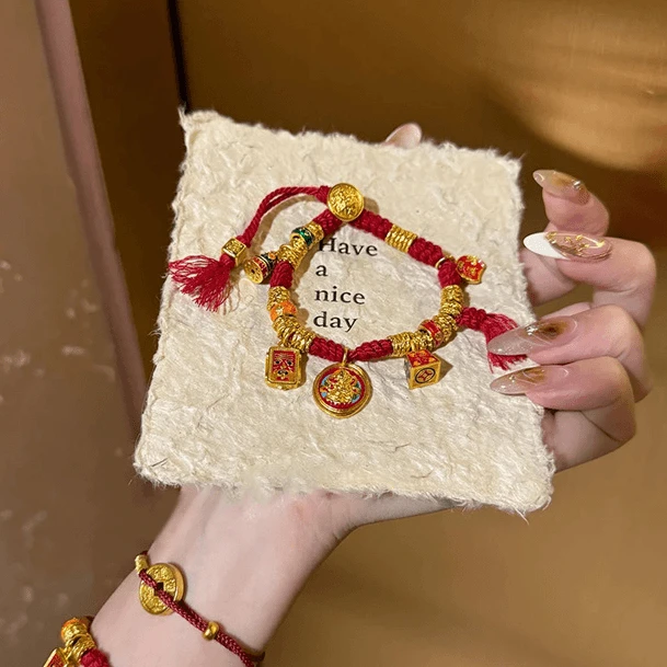 藏式扎基拉姆手链新中式国潮风红色扎基拉姆盘缠手链