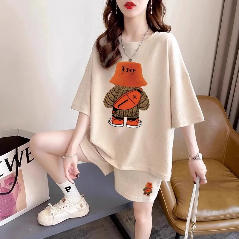 孕妇运动套装夏季薄款2024新款休闲减龄宽松大码慵懒风短裤两件套