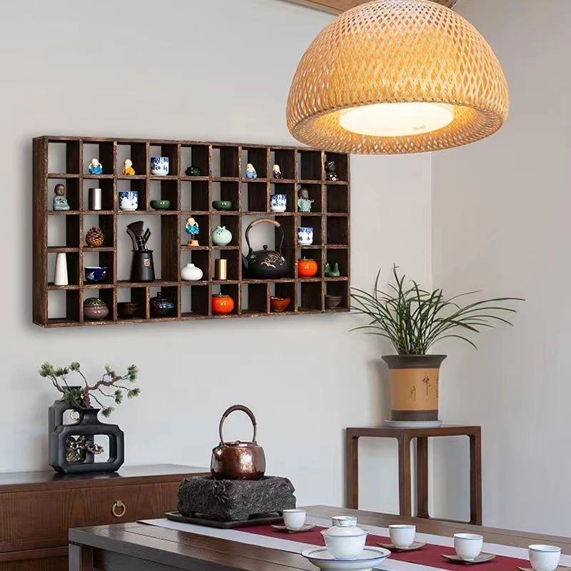 烧桐博古架多宝阁展示架实木中式现代简约挂墙茶架挂饰置物架