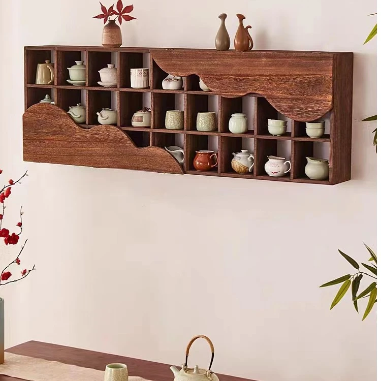 实木博古架茶杯架中式多宝阁壁挂式置物架古董架高山格架紫砂壶架