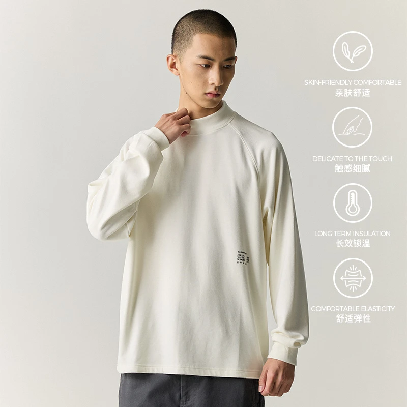 WHIMNOTION 24AW羊毛混纺半高领插肩长袖T恤印花打底衫圆领长袖