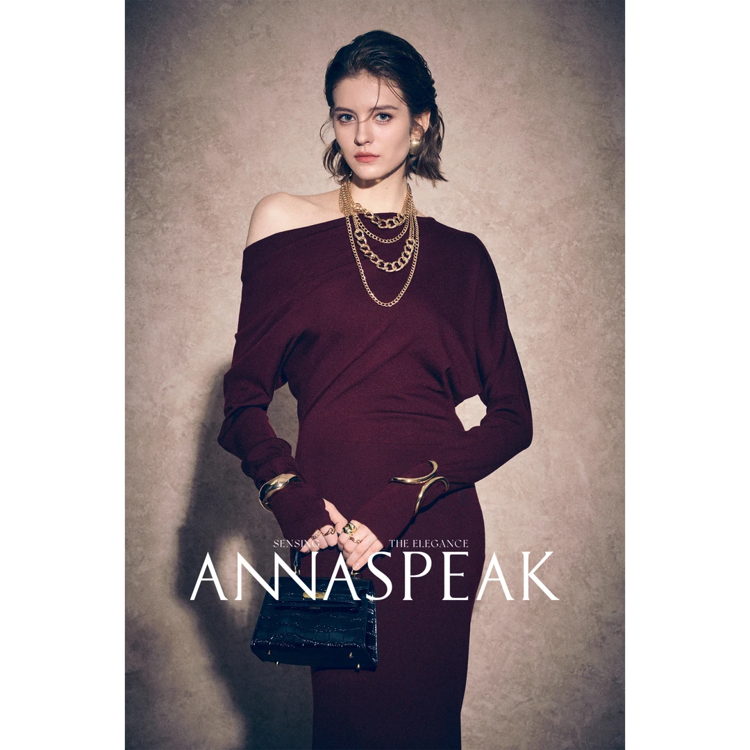 ANNASPEAK维纳斯雕塑感美学 可机洗绵羊毛一字领多穿式针织连衣裙